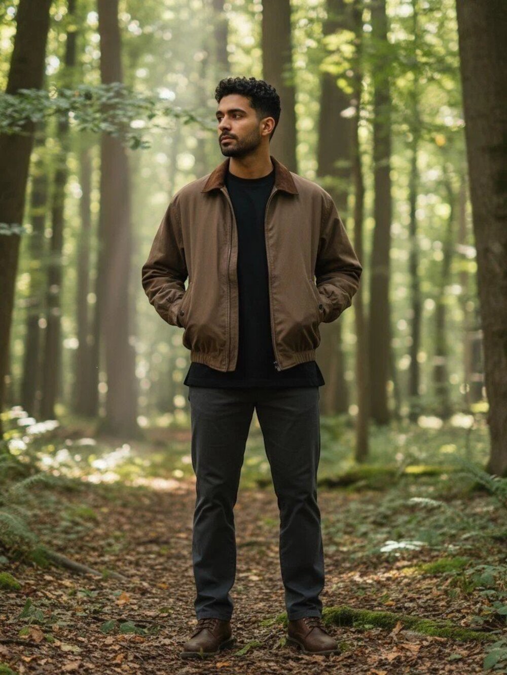 Forest Club by Rainforest Bomber Jacket Mens XL Brown Leather Collar Quilted